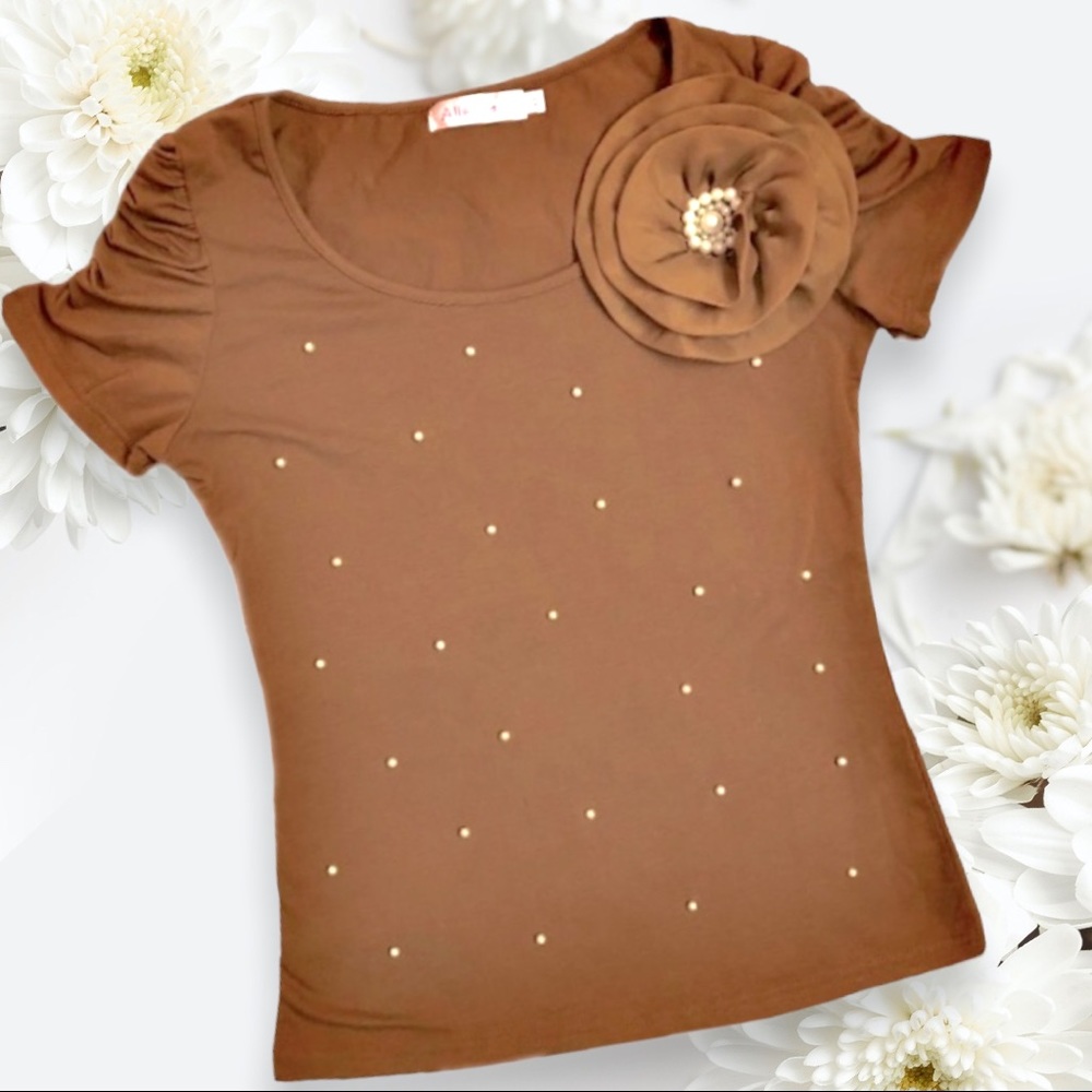 Retro Glam Rose Pearls Top Allegra K